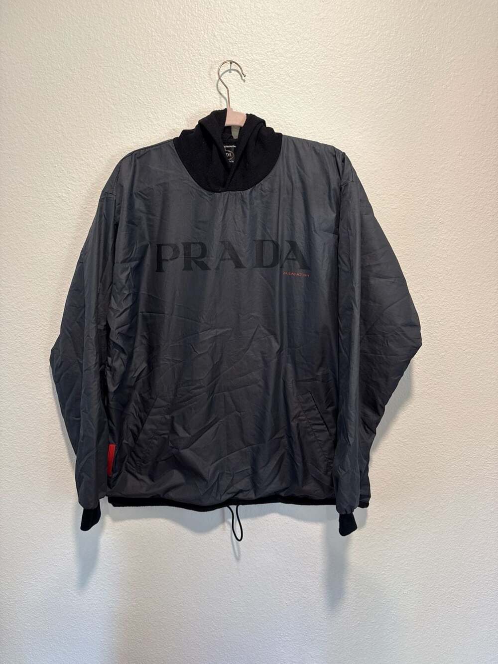Prada Sport Linea Rossa Nylon Pullover Windbreaker with Fleece Hood